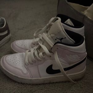Jordan Mid-Top Sneakers in White, Light Pink & Black